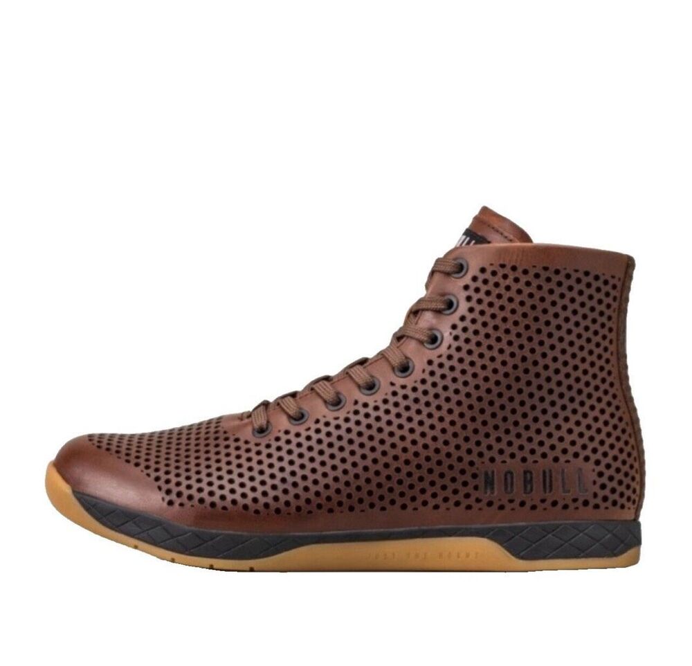 NOBULL Men’s Brown Perforated High-Top Coffee Leather Trainer Sneakers Shoes Siz